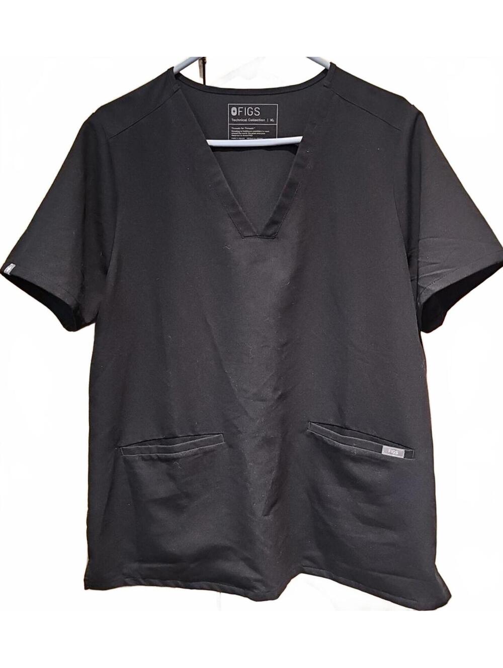 FIGS Casma Scrub Top Womens XL Black Stretch V Neck FW1100 Two Pocket EUC